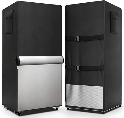Outdoor Refrigerator Cover,600D Heavy Duty 100% Waterproof Upright Freezer Cover,Outside Stand Up Fridge Covers.Front Can Be Rolled-Up by Zippers.(Black,23" W x 23" D x 56" H)