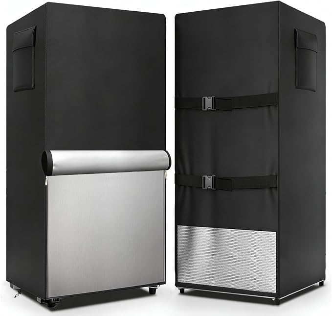 Outdoor Refrigerator Cover,600D Heavy Duty 100% Waterproof Upright Freezer Cover,Outside Stand Up Fridge Covers.Front Can Be Rolled-Up by Zippers.(Black,24" W x 30" D x 67" H)