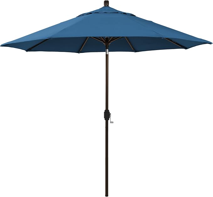 California Umbrella 12-Year-Non-Fading, 9Ft Premium Sunbrella Patio Umbrella, Hand-Crank, Button-Tilt, Bronze Frame, Regatta Fabric