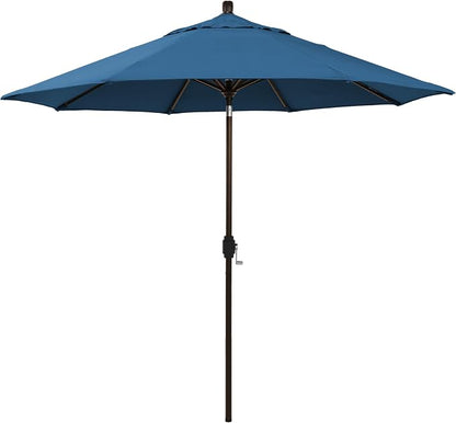 California Umbrella 12-Year-Non-Fading, 9Ft Premium Sunbrella Patio Umbrella, Hand-Crank, Button-Tilt, Bronze Frame, Regatta Fabric