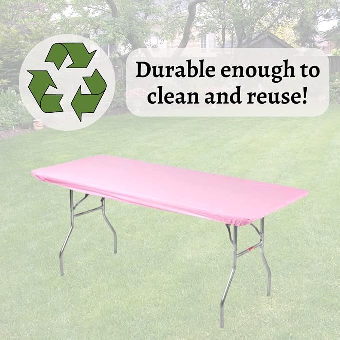 10 Pack of Rectangular Plastic Table Covers - 6' Foot or 8' Foot Options - Indoor or Outdoor Fitted Table Covers (Table NOT Included) (Pink, 30" x 96" (8' ft))