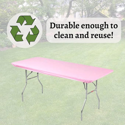 10 Pack of Rectangular Plastic Table Covers - 6' Foot or 8' Foot Options - Indoor or Outdoor Fitted Table Covers (Table NOT Included) (Pink, 30" x 96" (8' ft))
