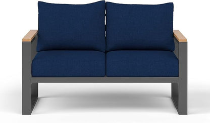 Sundale Outdoor Aluminum Patio Loveseat, All-Weather Outdoor Furniture with 6" Olefin Cushion & Wide Armrest, Outdoor Couch for Garden Deck Porch (Navy Blue)