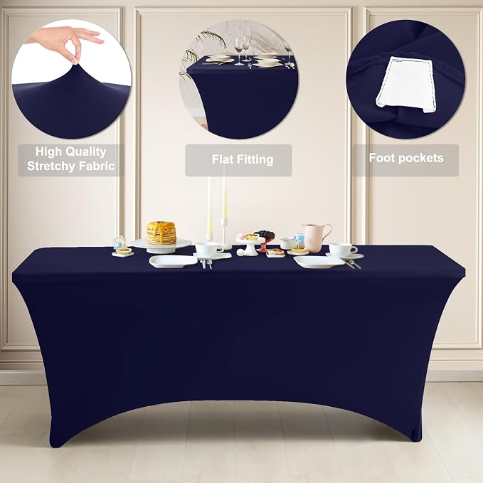 ABCCANOPY 2-Pack 6FT Spandex Table Covers, Stretch Fitted Tablecloth, Navy | Rectangular Tight, Fitted, Washable and Wrinkle Resistant Table Protector for Wedding, Banquet,Birthday, Party, Event