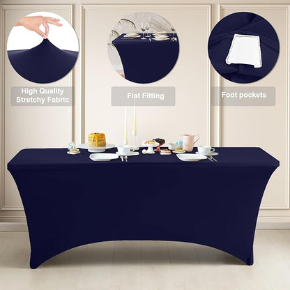 ABCCANOPY 2-Pack 6FT Spandex Table Covers, Stretch Fitted Tablecloth, Navy | Rectangular Tight, Fitted, Washable and Wrinkle Resistant Table Protector for Wedding, Banquet,Birthday, Party, Event
