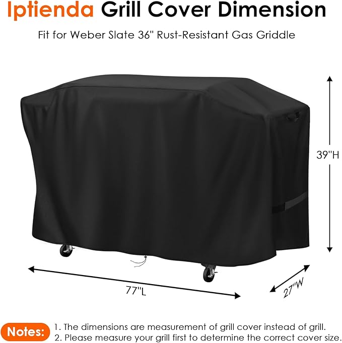 Grill Cover for Weber Slate 36 inch Griddle, 77 inch Outdoor Grill Cover Waterproof for Weber 36 inch Rust-Resistant Gas Griddle 1500216-77" L x 27" W x 39" H