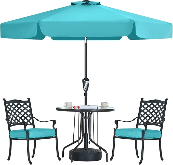 MASTERCANOPY 7.5ft Patio Umbrella with Valance, Crank & Tilt, Turquoise | 6 ribs, UV/fade-resist, waterproof, vent, for garden/deck/yard/pool