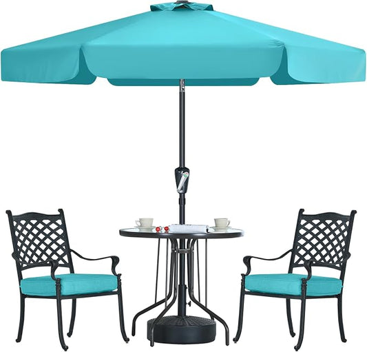MASTERCANOPY 7.5ft Patio Umbrella with Valance, Crank & Tilt, Turquoise | 6 ribs, UV/fade-resist, waterproof, vent, for garden/deck/yard/pool