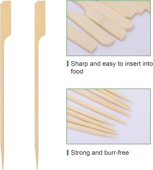 200PCS 6 Inch Bamboo Skewers for Appetizers, Natural Wooden Paddle Cocktail Picks & Toothpicks - Ideal for Party Drinks, Fruit Kababs, Sausage, BBQ Snacks & Charcuterie Boards Accessories