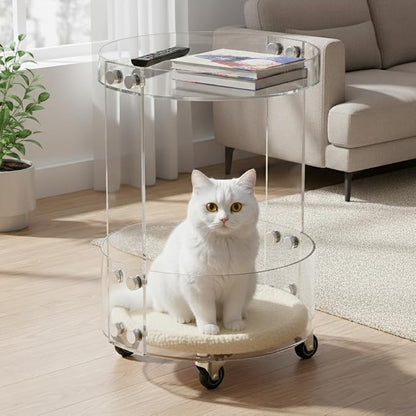 ONELUX Round Acylic Serving Cart for Home,Acylic Side Table on Wheels,Rolling Beverage Storage Shelf for Kitchen Dining Room (2015 (2-Layer))