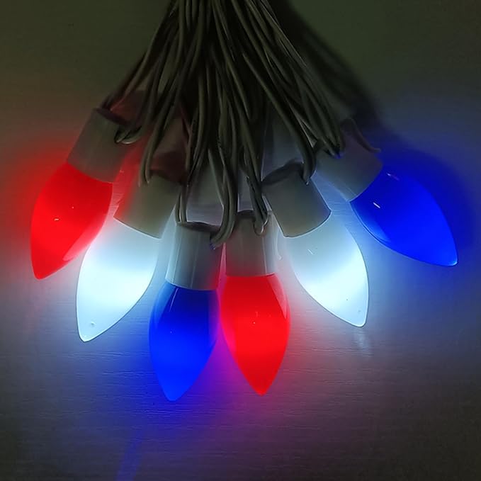 25Ft Red White and Blue Christmas Lights C9, 25 LED Fourth of July Light Shatterproof Plug in Outdoor Patriotic Lights for Patio Home Independence Day Memorial Day Christmas Decor