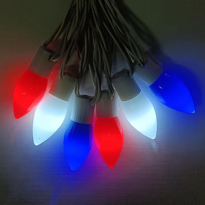 25Ft Red White and Blue Christmas Lights C9, 25 LED Fourth of July Light Shatterproof Plug in Outdoor Patriotic Lights for Patio Home Independence Day Memorial Day Christmas Decor