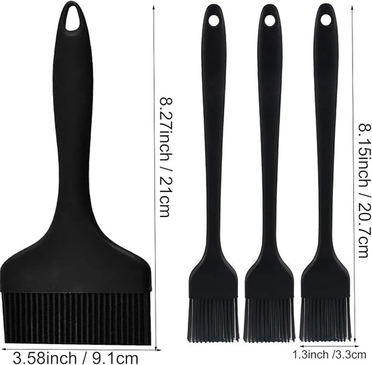 Silicone Basting Pastry Brush - Cooking Brush for Oil Sauce Butter Marinades, Food Brushes for BBQ Grill Kitchen Baking, Baster Brushes Baste Pastries Cakes Meat Desserts, (4, Black)