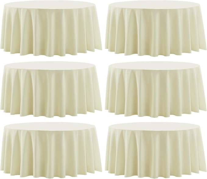 6 Pack Ivory Round Tablecloths 108 Inch for Dining Tables | Washable Decorative Linen Polyester Table Cover for Banquets Buffets Parties and Weddings
