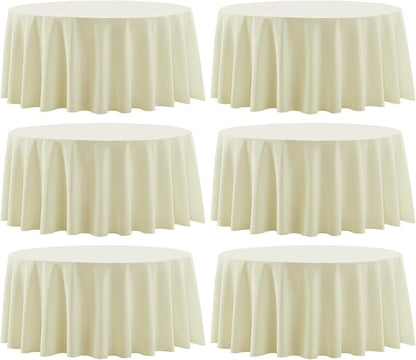 6 Pack Ivory Round Tablecloths 108 Inch for Dining Tables | Washable Decorative Linen Polyester Table Cover for Banquets Buffets Parties and Weddings