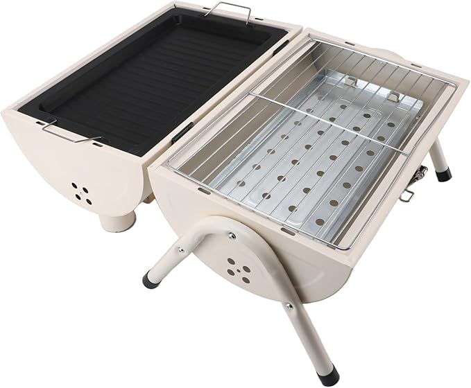 Duplex Grill, Villa Patio Grill Outdoor Camping Picnic Charcoal Braised Grill Home Smokeless Barbecue Large Duplex American Bbq(White (With Baking Sheet))