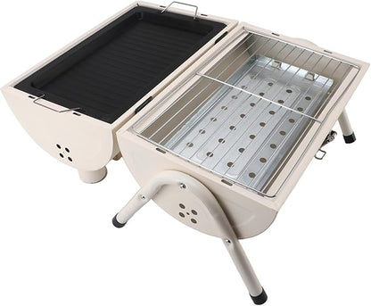 Duplex Grill, Villa Patio Grill Outdoor Camping Picnic Charcoal Braised Grill Home Smokeless Barbecue Large Duplex American Bbq(White (With Baking Sheet))
