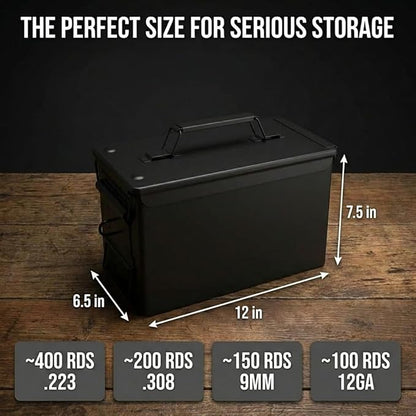Lockable Metal Ammo Storage Box - Military & Army Steel Ammo Can for Ammunition Storage - Waterproof Ammo Crate Utility Box