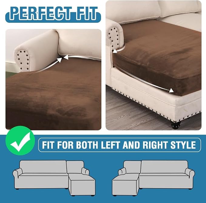 H.VERSAILTEX Velvet Stretch Individual Chaise Cover Sectional Couch Covers for L Shaped Sofa Both Left/Right Furniture Protector Seat Cushion Sofa Cover (1 Piece Chaise Cover, Caramel)