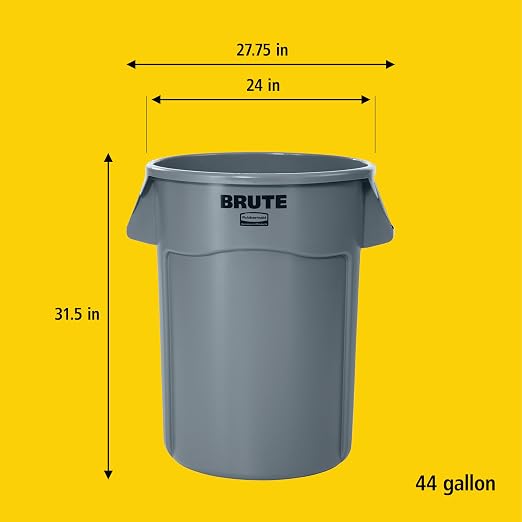 Rubbermaid Commercial Products BRUTE Heavy-Duty Round Garbage Can with Venting Channels, 44 Gallon, White, Waste Container for Landscapers/Construction Sites/Restaurants/Offices/Warehouses/Home