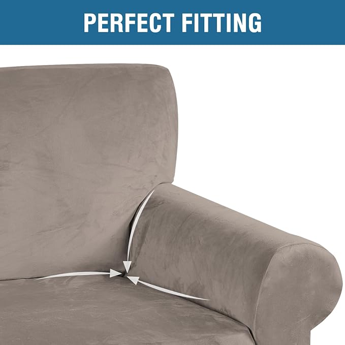 H.VERSAILTEX Stretch Velvet Sofa Covers Large Couch Covers Sofa Slipcovers Furniture Protector Soft with Non Slip Elastic Bottom, Feature Thick Comfy Rich Velour (Extra Wide Sofa 98"-105", Taupe)