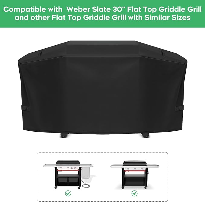 Grill Cover fit for Weber Slate 30" Rust-Resistant Griddle, Heavy-Duty 600D Waterproof Cover for 3400119 Weber Slate 30 inch Flat Top Griddle Grill Cover