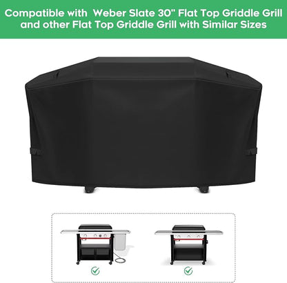 Grill Cover fit for Weber Slate 30" Rust-Resistant Griddle, Heavy-Duty 600D Waterproof Cover for 3400119 Weber Slate 30 inch Flat Top Griddle Grill Cover