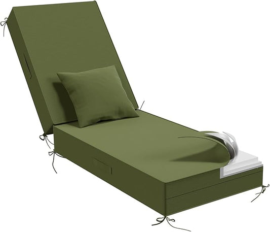 Outdoor Water-Resistant Olefin Chaise Lounge Cushions with Pillow, Weather and Fade Resistant Patio Furniture Lounge Chair Cushion Ideal for Patio, Lawn, Garden, Matcha, 80" L x 26" W x 5" T