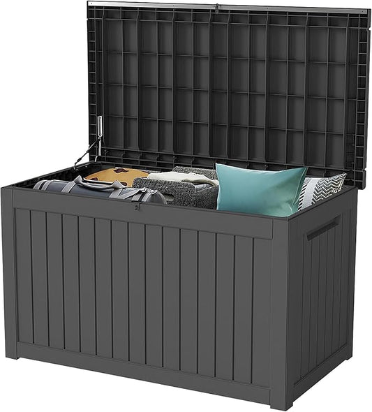 FEFLO 230 Gallon Resin Desk Boxes, Lockable Outdoor Storage Box for Furniture, Toy, Shoe, Garden & Patio Tools Storage, IP54 Weatherproof Package Delivery Boxes for Outside - Black