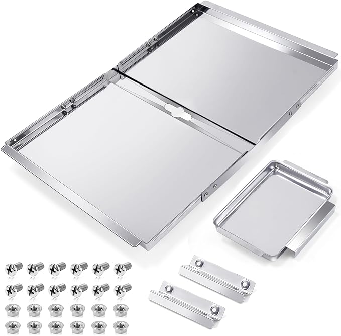 Hiorucet Grease Tray with Catch Pan for Dyna Glo, Nexgrill, Backyard Grill, Kenmore, BHG, Grillmaster, Expert, BBQ-Pro 4/5 Burner Grill Replacement Parts, Adjustable 24''-30'' Gas Grill Drip Pan.