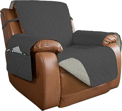 PureFit Reversible Recliner Chair Covers Couch Covers for Dogs, 28 in | Dark Gray/Beige, Water Resistant Couch Protector, Washable Pet Couch Cover with Non Slip and Elastic Straps For Kids