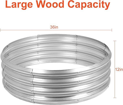 OUSHENG Galvanized Fire Pit Ring for Outside Wood Burning, Metal Firepit Liner for Above Ground Outdoor Camping Beach Backyard Park