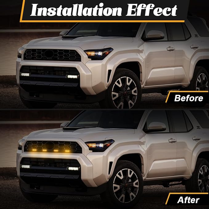 Amber LED Grille Lights for Toyota 4Runner TRD Pro/Trailhunter 2025 2026, 4Pcs Front Grill Light Kit with Wire Harness and Fuse