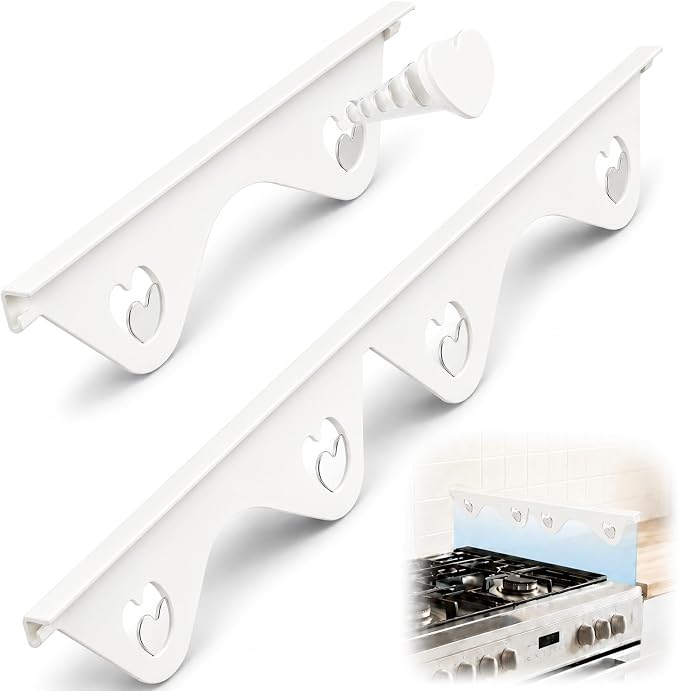 Stainless Steel Stove Gap Filler, 2 Pack Adjustable Covers for Counter, 13.8"-27.5", 0.79" Wide Heat Resistant Oven Guard Range Trim Kit, White