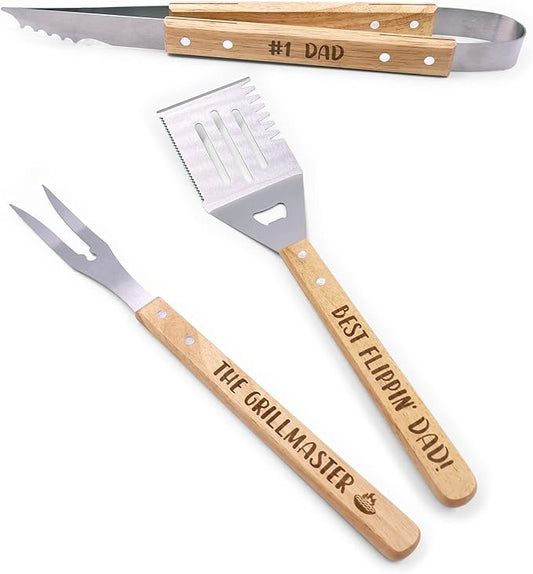 Huray Rayho Father's Day BBQ Grilling Tools Set Gifts for Dad Engraved Grill Kit Grill Master Barbecue Thanksgiving Housewarming Dad's Birthday Present Set of 3