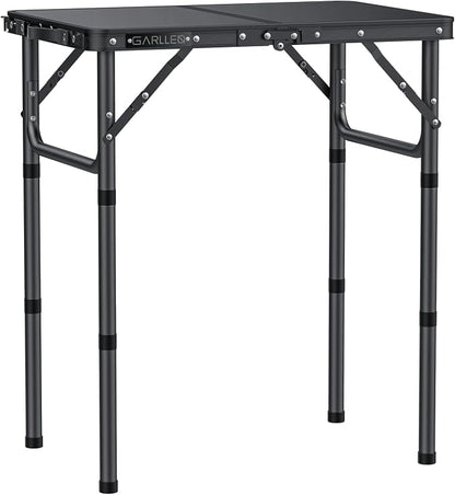 GARLLEN 2ft Folding Camping Table Max Capacity 66lbs, 3 Adjustable Height Folding Grill Table with MDF Tabletop, Lightweight Folding Tables for BBQ, Travel, Picnic, 22.8" L x 15.7" W