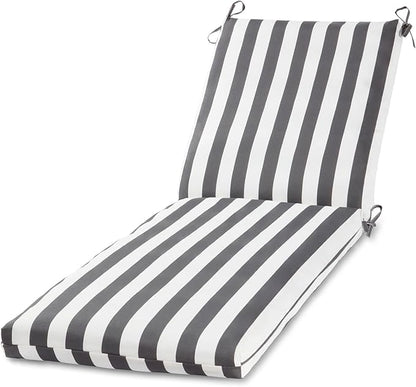 Modern Outdoor Chaise Lounge Cushion with Ties – Durable Polyester Fabric, Channel-Filled Polyfiber Insert, Removable Zippered Cover, Canopy Stripe Gray