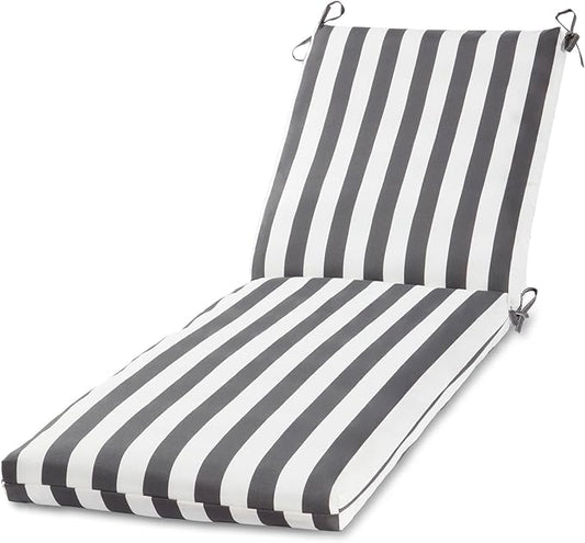 Modern Outdoor Chaise Lounge Cushion with Ties – Durable Polyester Fabric, Channel-Filled Polyfiber Insert, Removable Zippered Cover, Canopy Stripe Gray