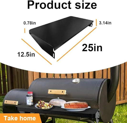 Folding Front Shelf for Traeger Pro 22, Pro 575, Ironwood 650, Century 22 Pellet Grills - Heavy Duty Steel Grill Table Replacement for BAC362, 25 Inch Black Side Shelf for Food Prep