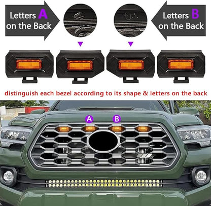 Upgraded Grill Lights 4PCS for Toyota Tacoma 2020-2023 TRD Off Road and TRD Sport OEM Grill, Tacoma Accessories Replacement LED Warning Lights with Fuse (Amber Light/Amber Lens)