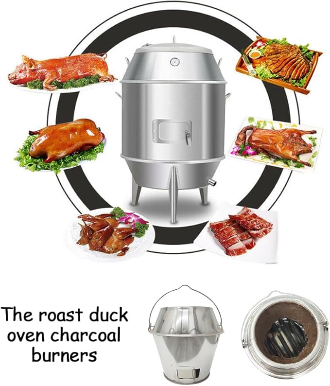 INTBUYING Commercial Duck Roaster Oven Charcoal Roast Duck Oven 31.5x31.5x53in Stainless Steel BBQ Grill for Peking Duck, Chicken, Turkey, Pork, Lamb, 0-500°C, Restaurant-Grade Roasting Machine