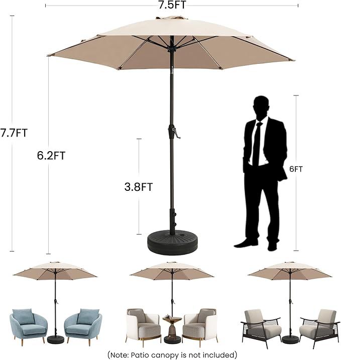 Ayge 7.5FT Large Outdoor Patio Umbrella Market Table Umbrella-UV Resistant, Easy Push Button Tilt and Crank, 6 Sturdy Fiberglass Ribs Heavy-Duty Pool Umbrella for Deck, Backyard,Garden, Yard,Red