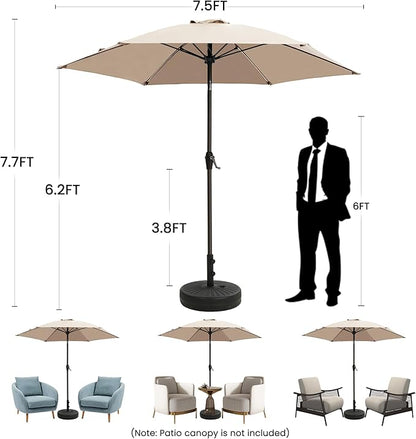 Ayge 7.5FT Large Outdoor Patio Umbrella Market Table Umbrella-UV Resistant,Easy Push Button Tilt and Crank, 6 Sturdy Fiberglass Ribs Heavy-Duty Pool Umbrella for Deck,Backyard,Garden,Yard,Light Grey