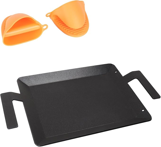 Carbon Steel Griddle for Gas Grill, Double Burner Griddle Compatible with Induction, Stove Top, Electric, Oven - 17" x 10" Professional Cookware for Cooktop, NonStick Griddle Pan