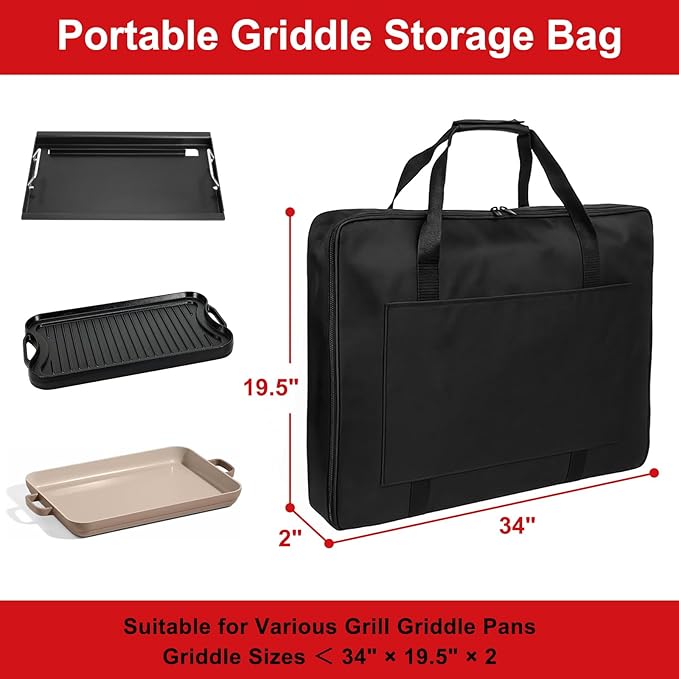 Griddle Storage Bag for Weber 6789/Genesis II 400/Genesis 400 Series Griddle Cover Replacement for Weber 7036, Waterproof 600D Fabric Carrying Case with Padded Handles for Outdoor Camping & Travel