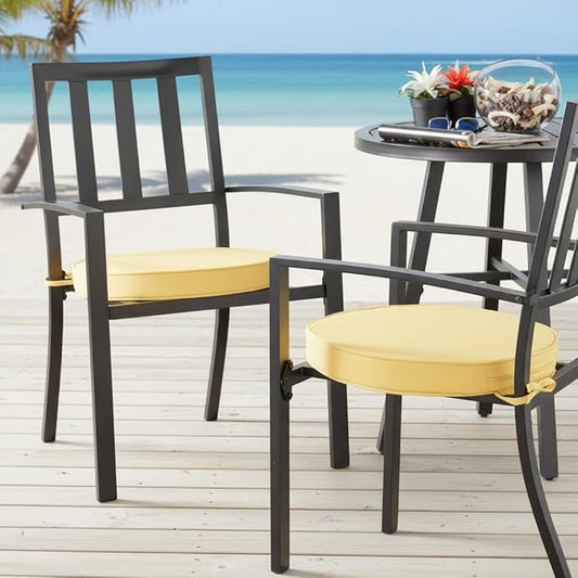 Set of 2 Outdoor 18 inch Round Patio Dining Chair Pads – Comfortable Fiber-Filled Seat Cushions with Ties, Reversible Polyester Fabric - Sunbeam
