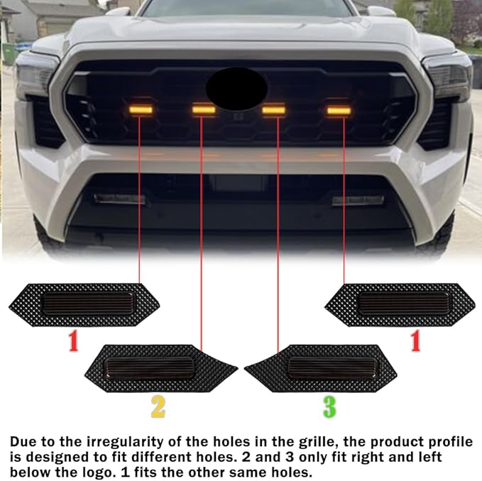 Grill Light For Tacoma TRD Off-Road 2024 2025, Smoked Shell Red LED Front Grille Lights Fit For Tacoma Pre Runner/Sport