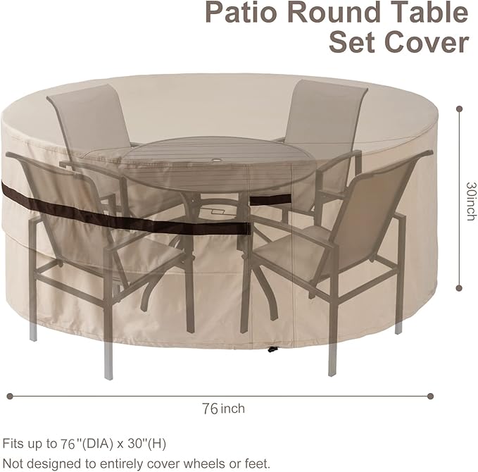 Round Patio Table Cover 76'' Dia Waterproof Patio Furniture Set Covers 30''h Outdoor Lawn Table and Chair Covers