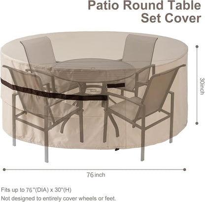Round Patio Table Cover 76'' Dia Waterproof Patio Furniture Set Covers 30''h Outdoor Lawn Table and Chair Covers