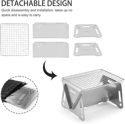 Mini Camp Grill, Portable Stainless Steel Grill, Portable Mini Grill for Outdoor Camping（Large）